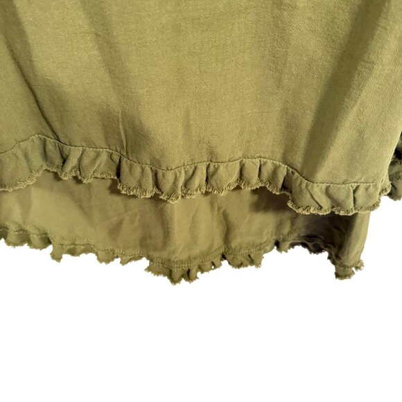 Umgee Short Sleeve Round Neck Ruffle Trim Olive Green Dress w/ Pockets Sz S NWT - Picture 4 of 9